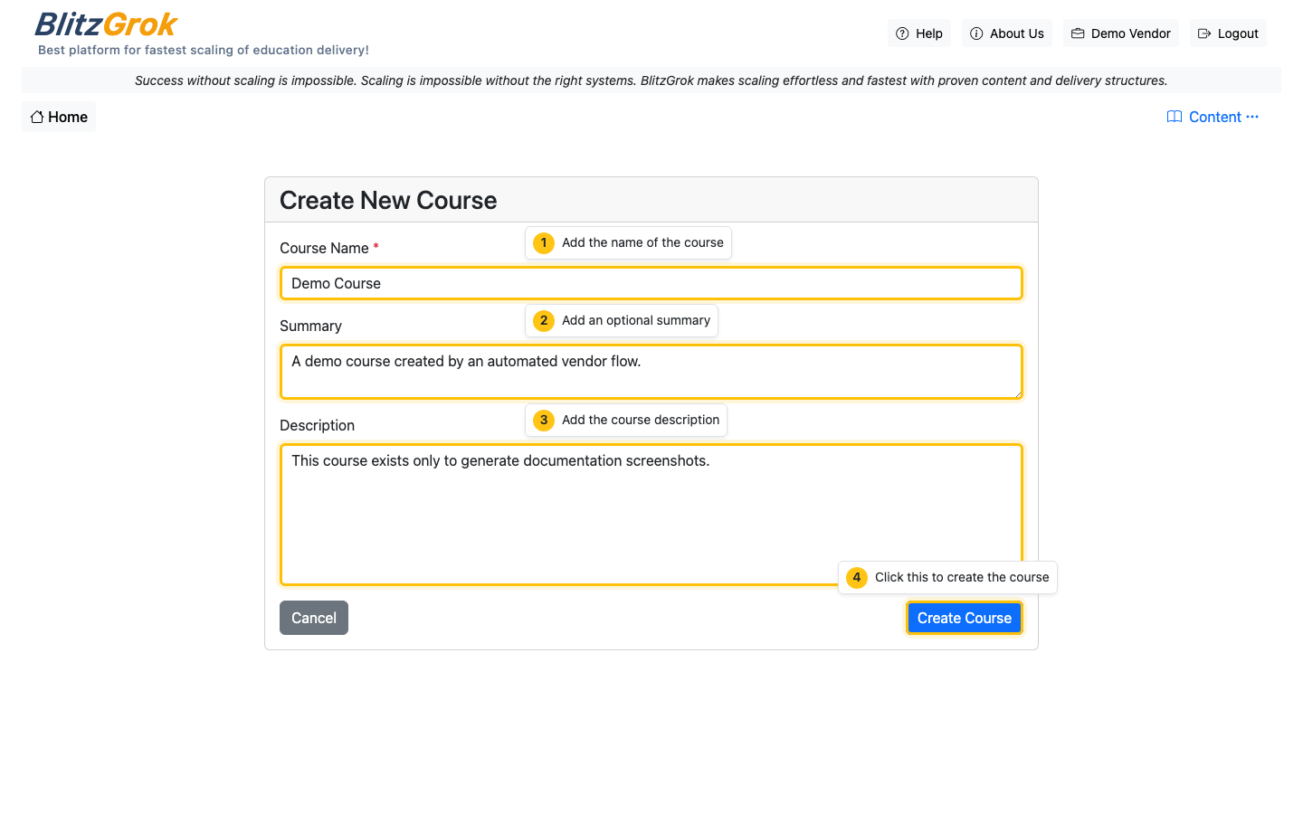 Course create form