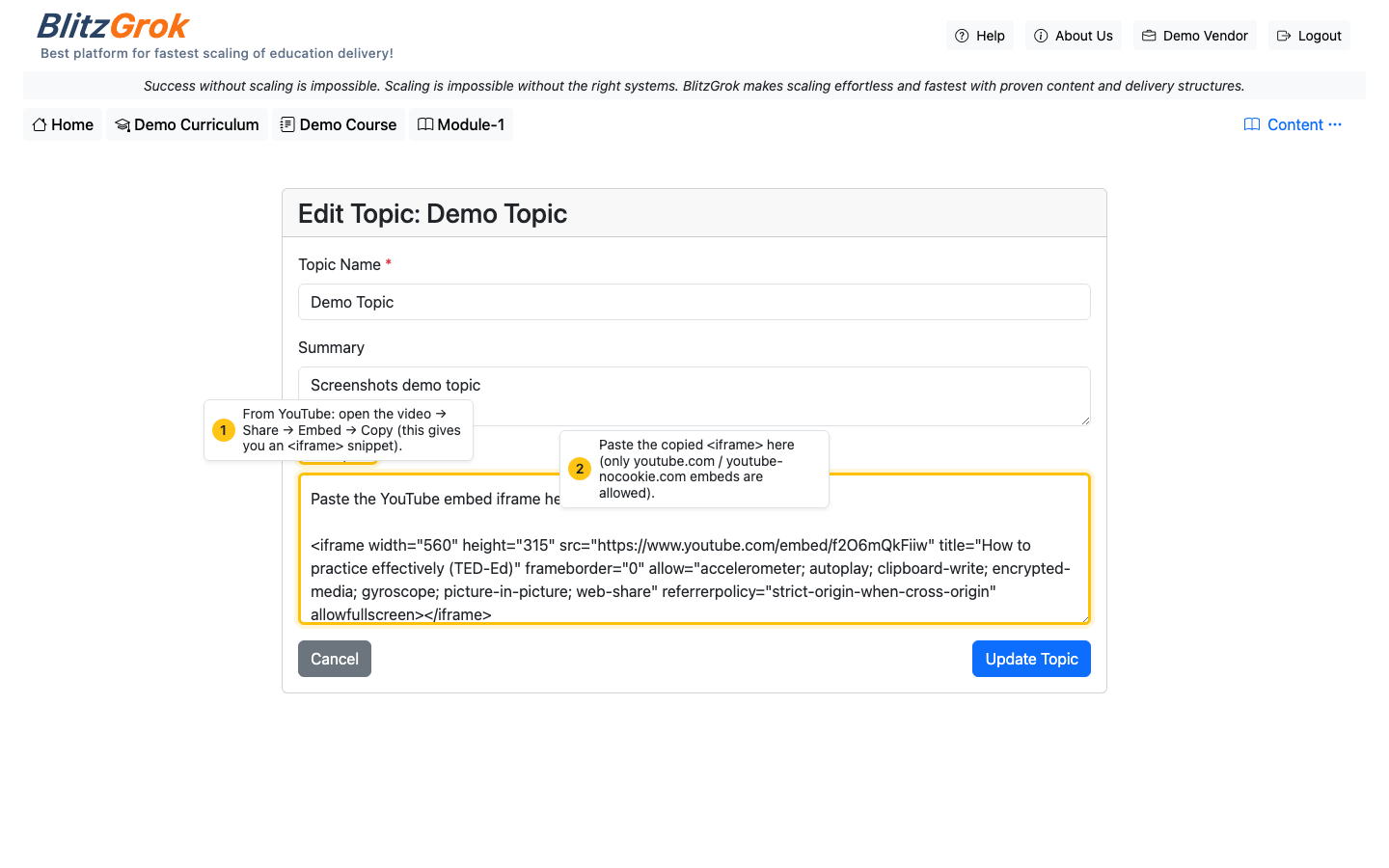 Pasting a YouTube iframe into a description field