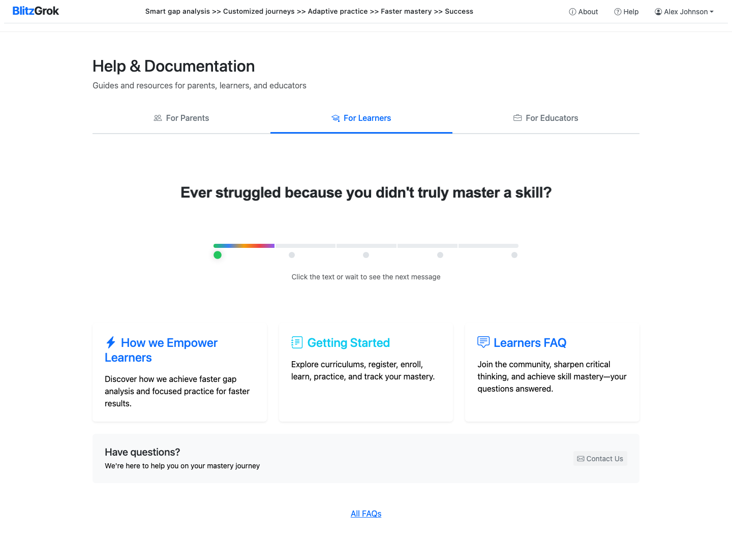 Help page for learners